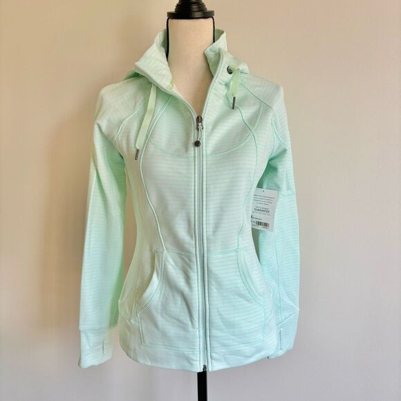 Athleta Bright Stripe Strength Hoodie Water Blue Full Zip Jacket Sz S NWT - Picture 3 of 6